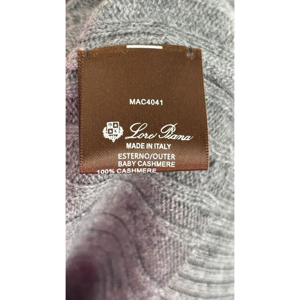 Loro Piana Baby Cashmere Treccia Cable Knit Quarter Zip Sweater Gray Men Size 54